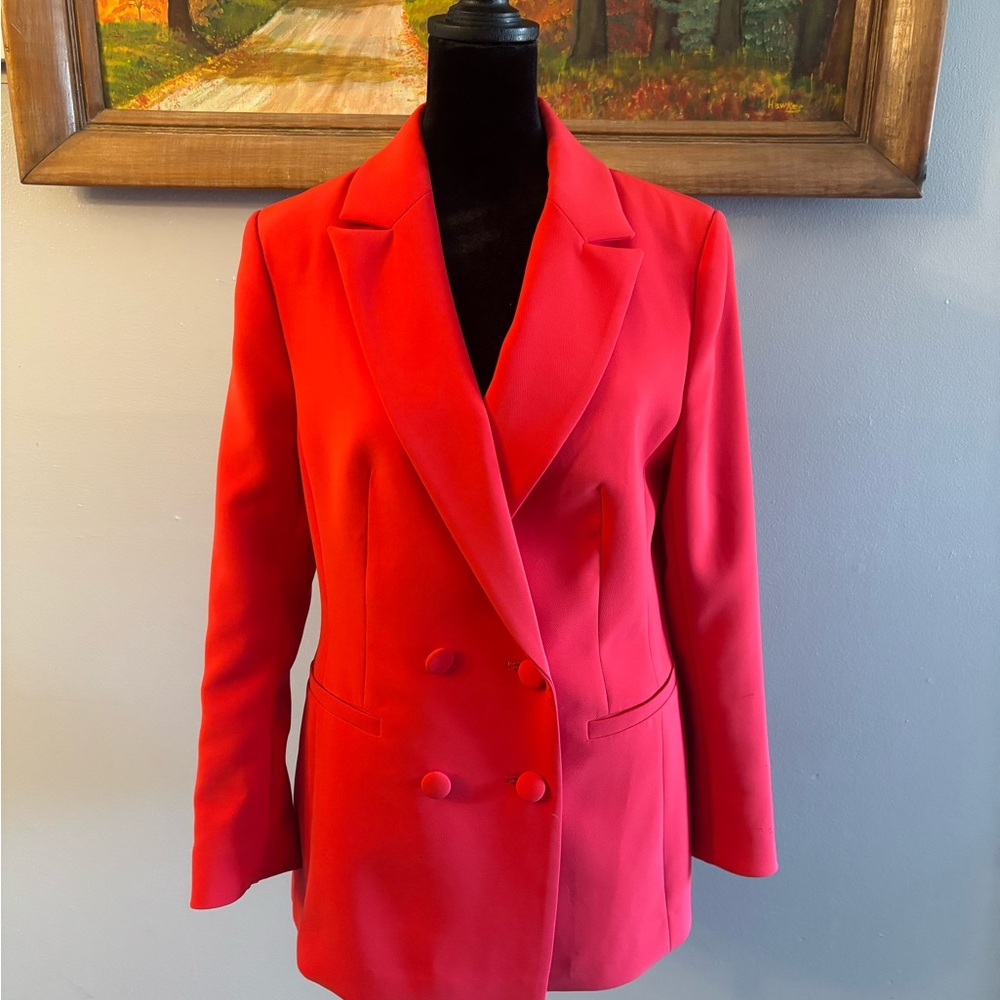 LIME collection Women’s Vibrant Red Double-Breasted Lined Blazer